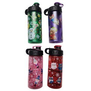Lot Of 4 Christmas Cool Gear 16 oz Water Bottles Stocking Stuffers Gnomes Cats